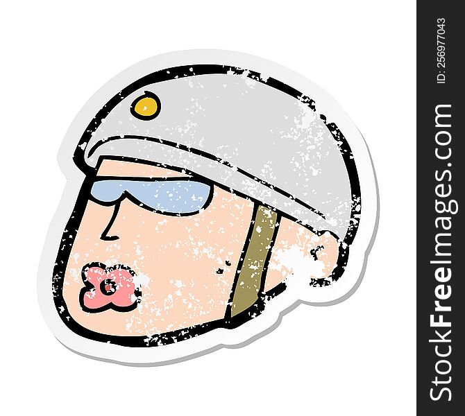 retro distressed sticker of a cartoon policeman head
