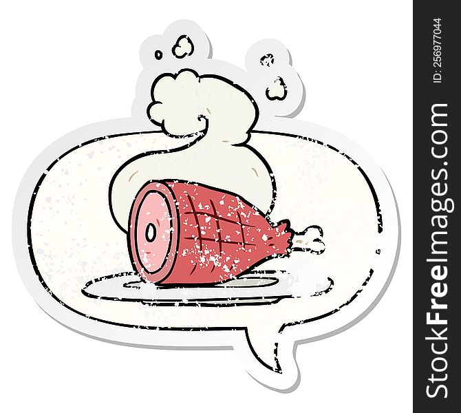Cartoon Cooked Meat And Speech Bubble Distressed Sticker