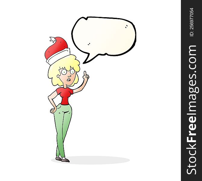 Speech Bubble Cartoon Woman Wearing Santa Hat
