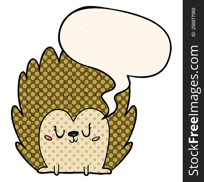 Cute Cartoon Hedgehog And Speech Bubble In Comic Book Style