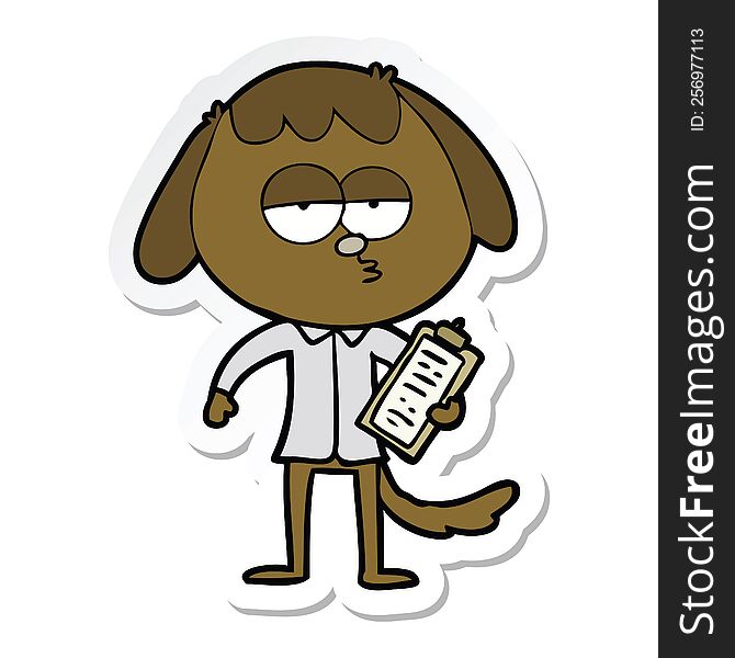 Sticker Of A Cartoon Bored Dog In Office Clothes