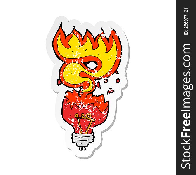 retro distressed sticker of a cartoon red light bulb exploding