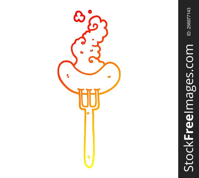 Warm Gradient Line Drawing Cartoon Sausage On Fork