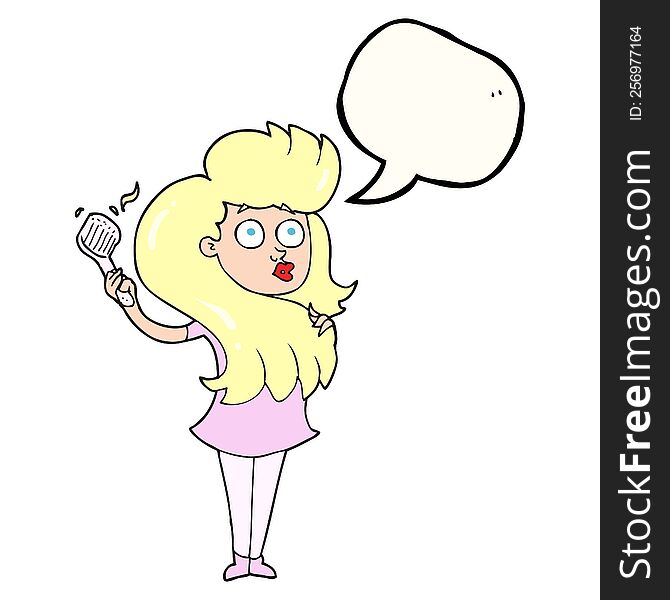 freehand drawn speech bubble cartoon woman brushing hair