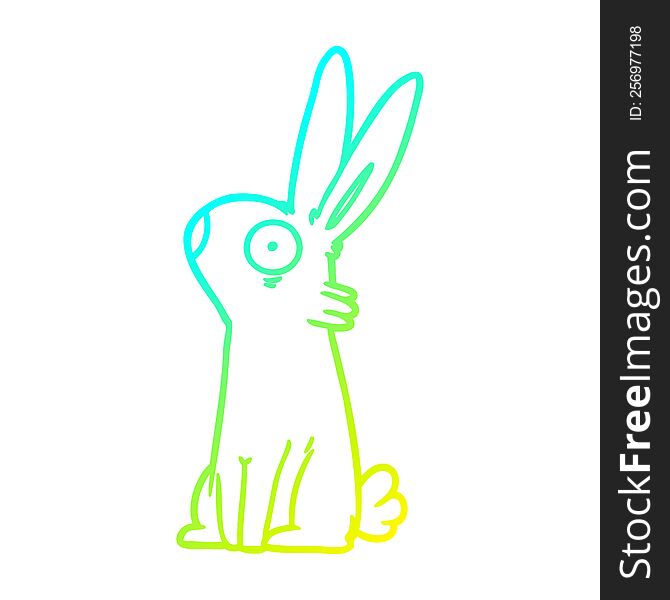cold gradient line drawing of a cartoon startled rabbit