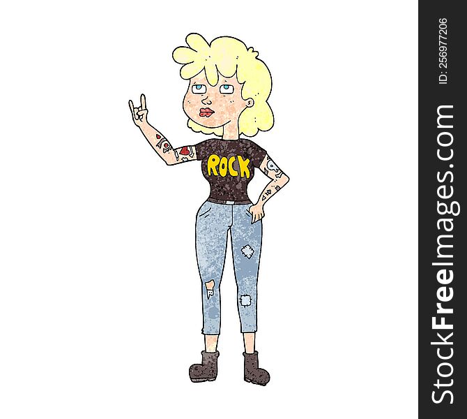 freehand textured cartoon rocker girl