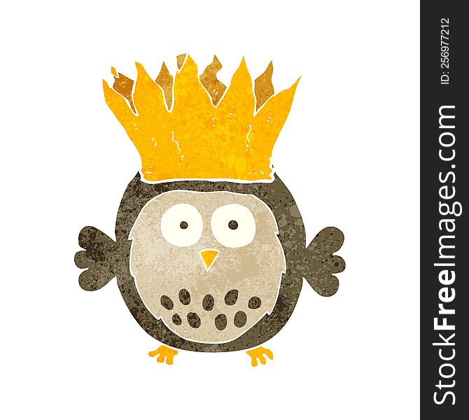 Retro Cartoon Owl Wearing Paper Crown Christmas Hat