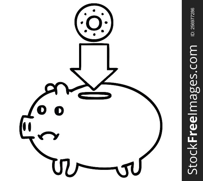 Line Drawing Cartoon Piggy Bank