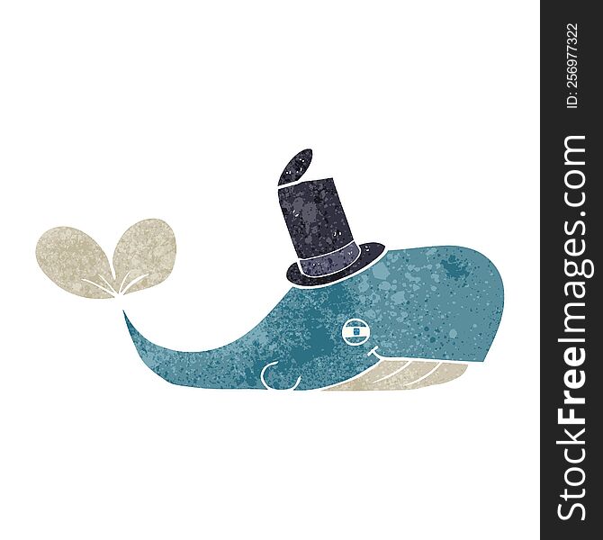 Retro Cartoon Whale Wearing Hat