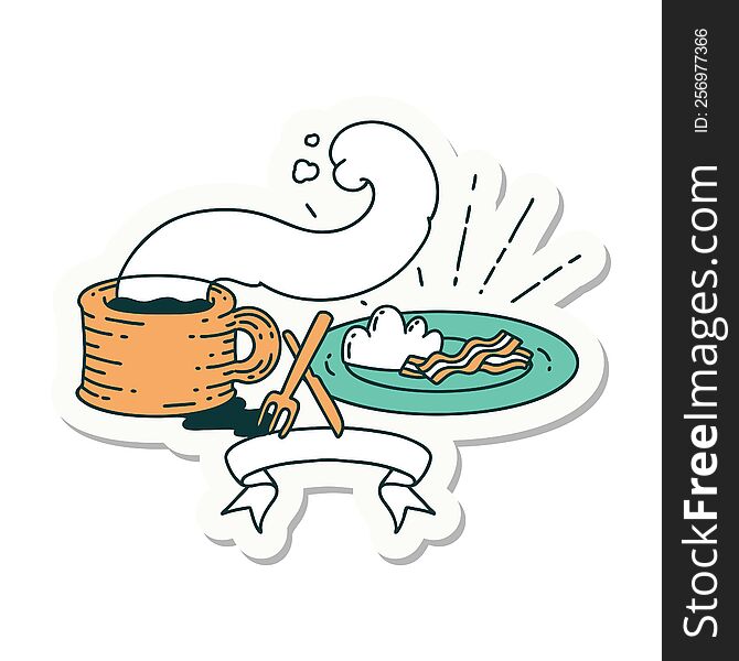 Sticker Of Tattoo Style Breakfast And Coffee