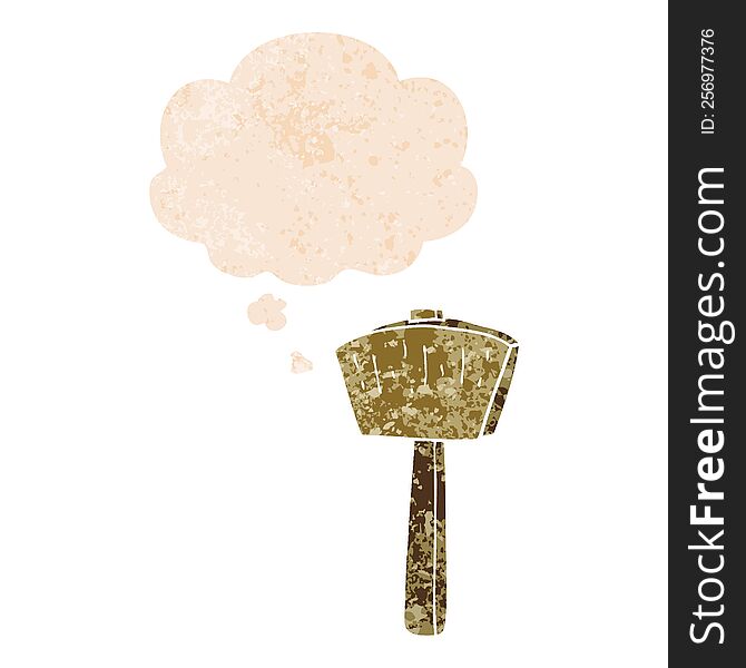 Cartoon Mallet And Thought Bubble In Retro Textured Style