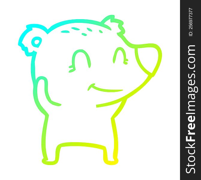 Cold Gradient Line Drawing Smiling Polar Bear Cartoon