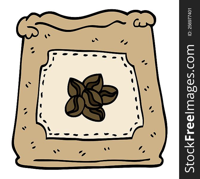 hand drawn doodle style cartoon bag of coffee beans