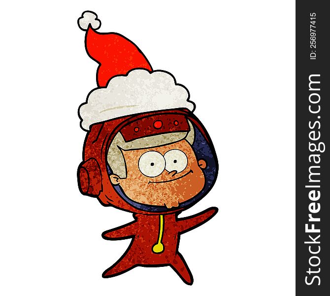Happy Astronaut Textured Cartoon Of A Wearing Santa Hat