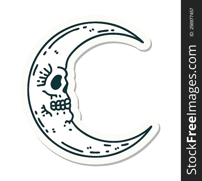 Tattoo Style Sticker Of A Skull Moon