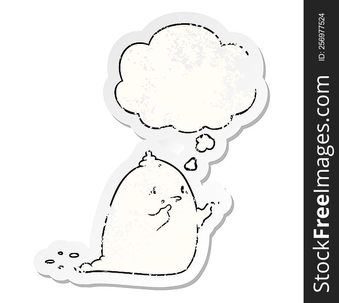 Cartoon Spooky Ghost And Thought Bubble As A Distressed Worn Sticker