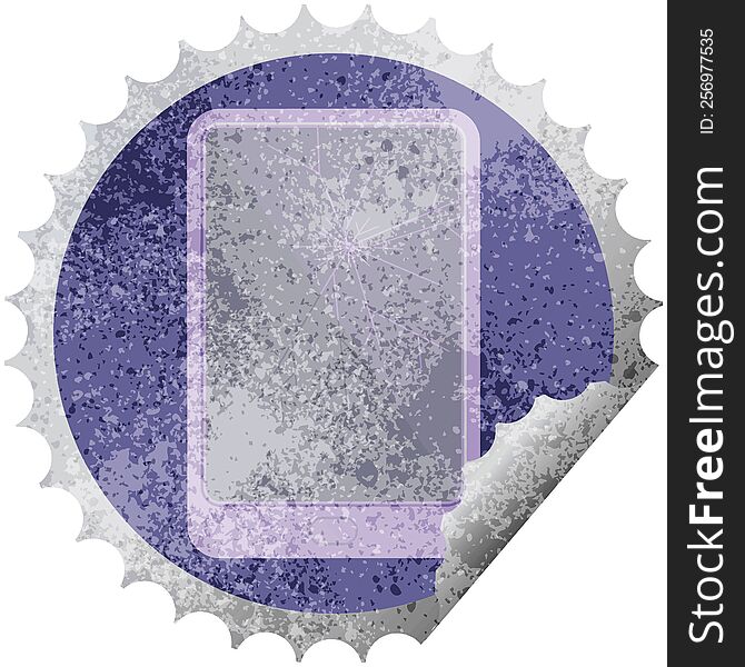 broken electronic tablet vector round sticker stamp