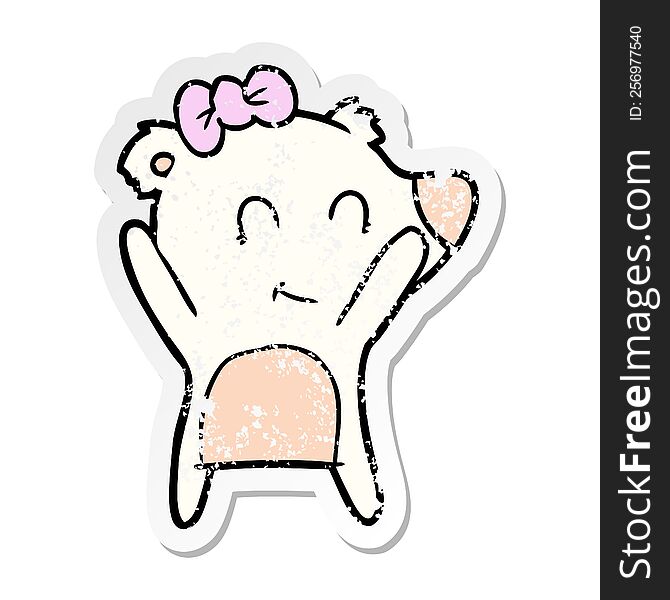 distressed sticker of a female polar bear cartoon