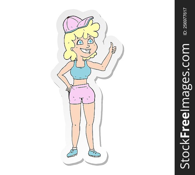 Sticker Of A Happy Gym Woman Giving Thumbs Up Symbol