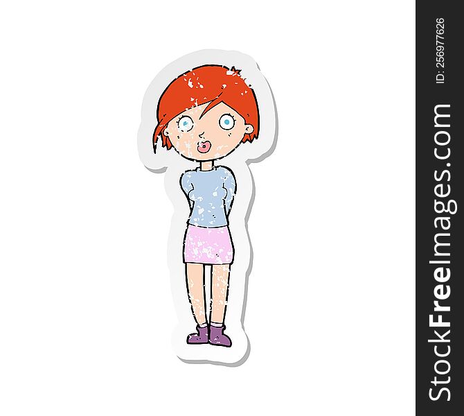 Retro Distressed Sticker Of A Cartoon Surprised Girl
