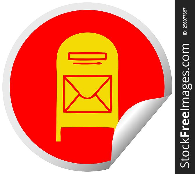 circular peeling sticker cartoon of a mail box