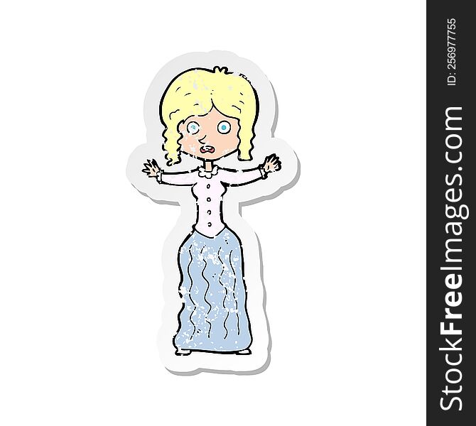 Retro Distressed Sticker Of A Cartoon Worried Victorian Woman