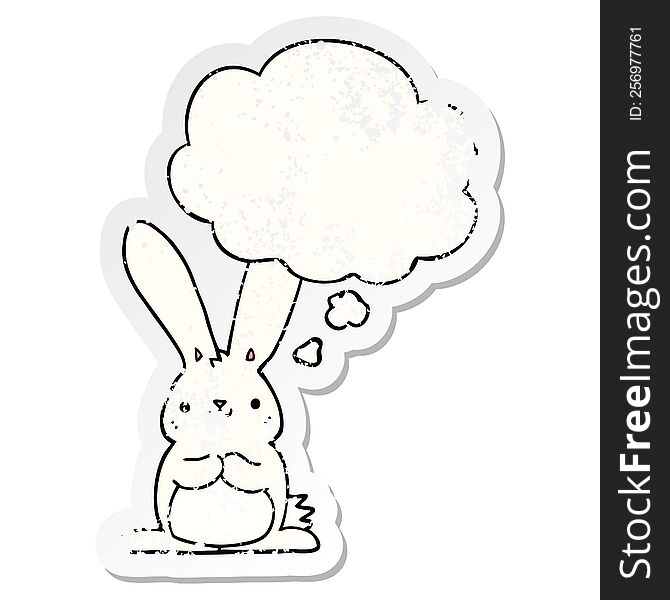 Cartoon Rabbit And Thought Bubble As A Distressed Worn Sticker