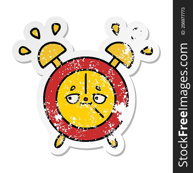 Distressed Sticker Of A Cute Cartoon Alarm Clock