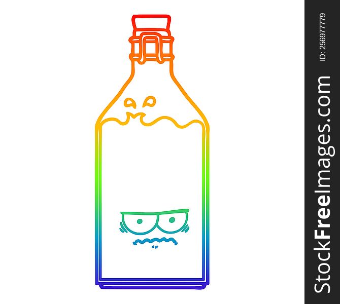 rainbow gradient line drawing of a cartoon old bottle
