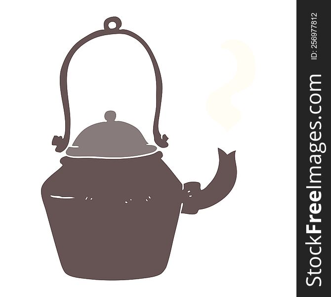 flat color illustration of a cartoon old black kettle