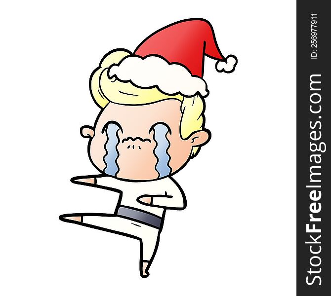 Gradient Cartoon Of A Man Crying Wearing Santa Hat