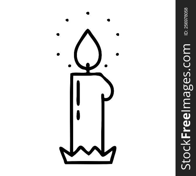 tattoo in black line style of a candle. tattoo in black line style of a candle