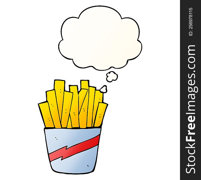 cartoon box of fries with thought bubble in smooth gradient style