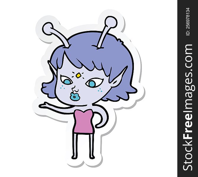 Sticker Of A Pretty Cartoon Alien Girl