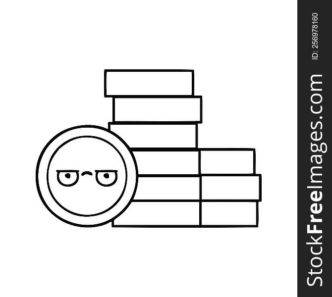 line drawing cartoon of a coins. line drawing cartoon of a coins