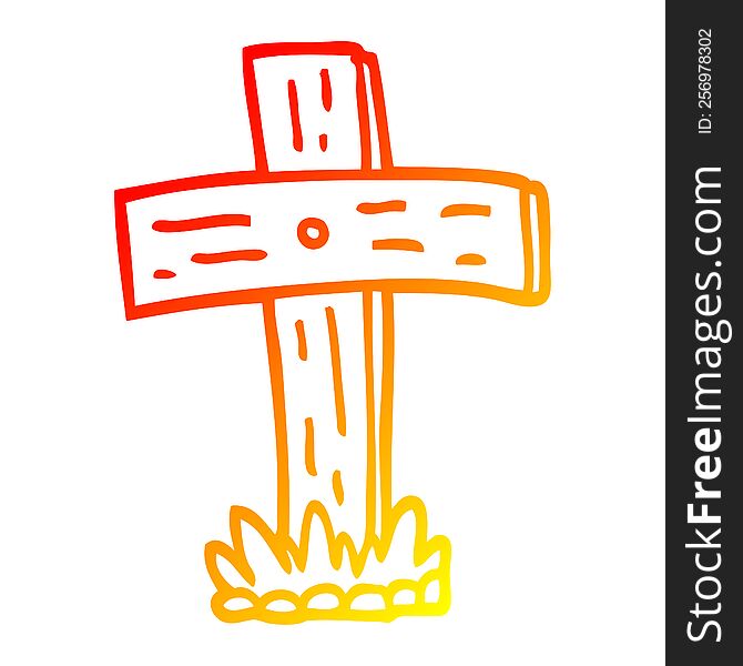 warm gradient line drawing of a cartoon graveyard cross