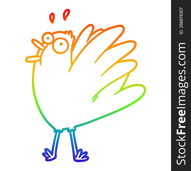 Rainbow Gradient Line Drawing Cartoon Bird Squawking