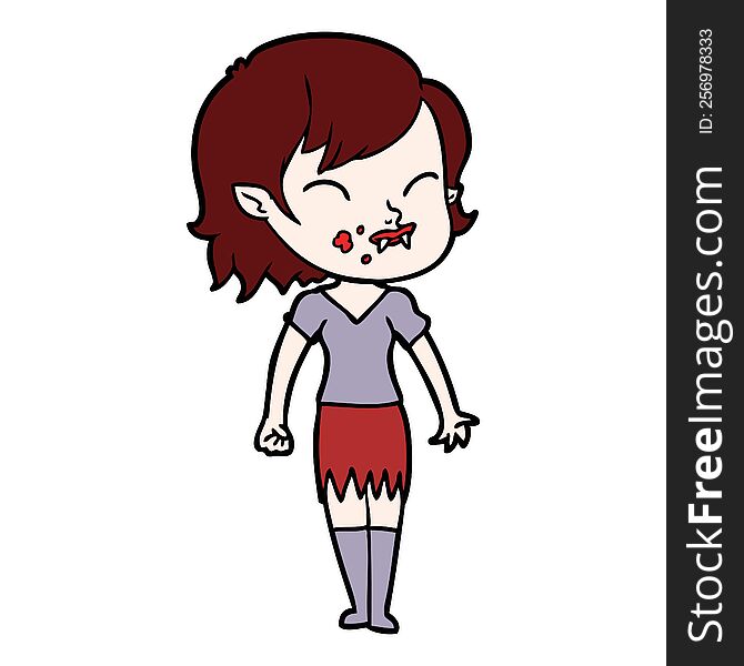 cartoon vampire girl with blood on cheek. cartoon vampire girl with blood on cheek