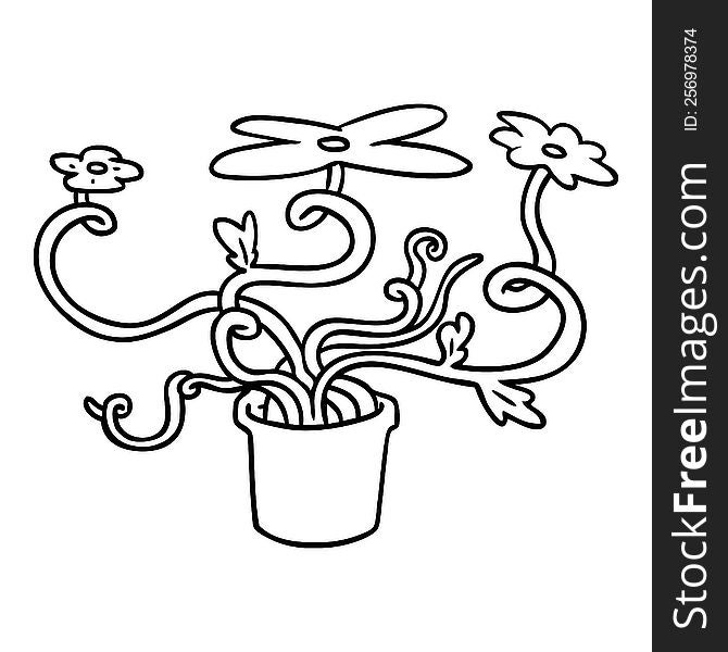 hand drawn line drawing doodle of a flower plant
