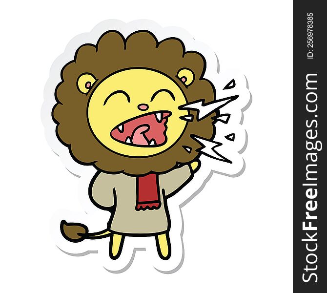 sticker of a cartoon roaring lion