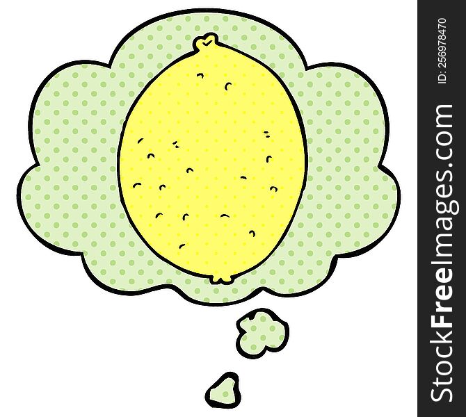 cartoon lemon with thought bubble in comic book style