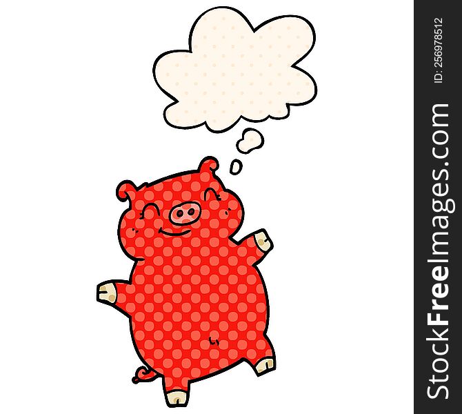 Cartoon Pig And Thought Bubble In Comic Book Style