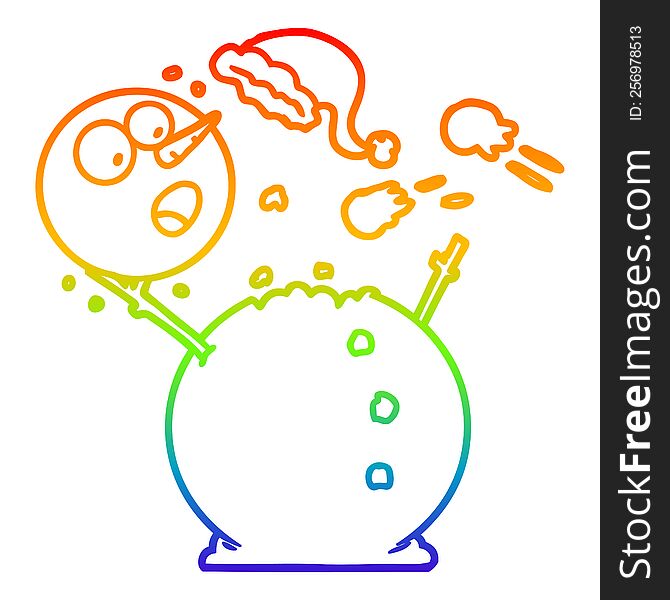 rainbow gradient line drawing snowman in snowball fight
