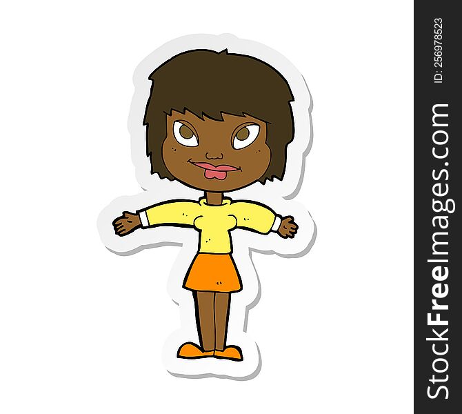 Sticker Of A Cartoon Woman With Open Amrs