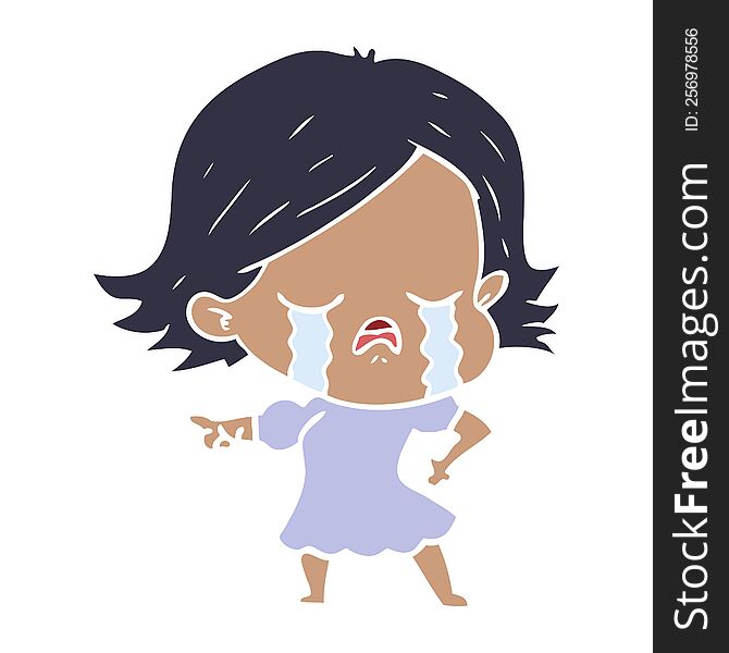 Flat Color Style Cartoon Girl Crying And Pointing