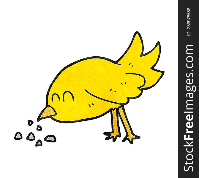 Textured Cartoon Bird Pecking Seeds