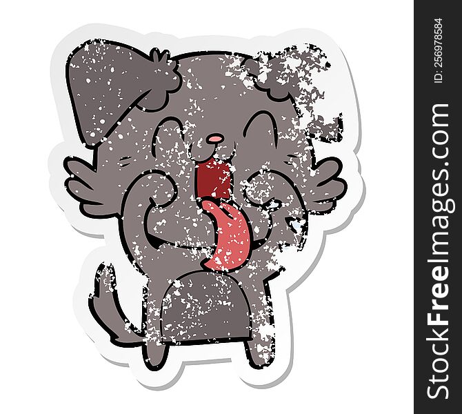 Distressed Sticker Of A Cartoon Panting Dog