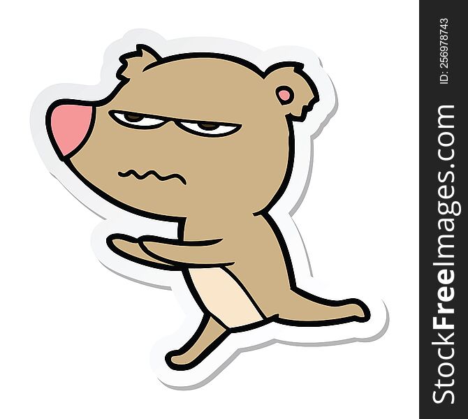 Sticker Of A Angry Bear Cartoon Running