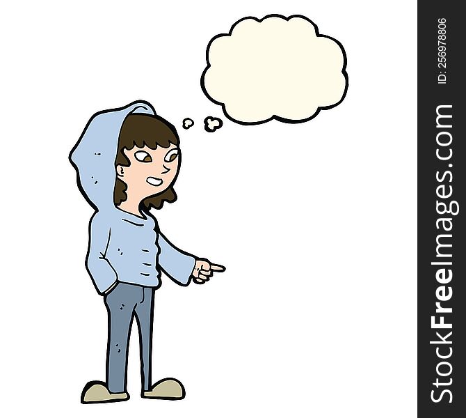 cartoon pointing teenager with thought bubble