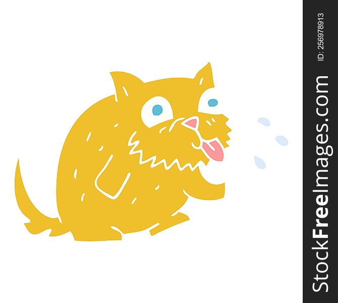 Flat Color Illustration Of A Cartoon Cat Blowing Raspberry